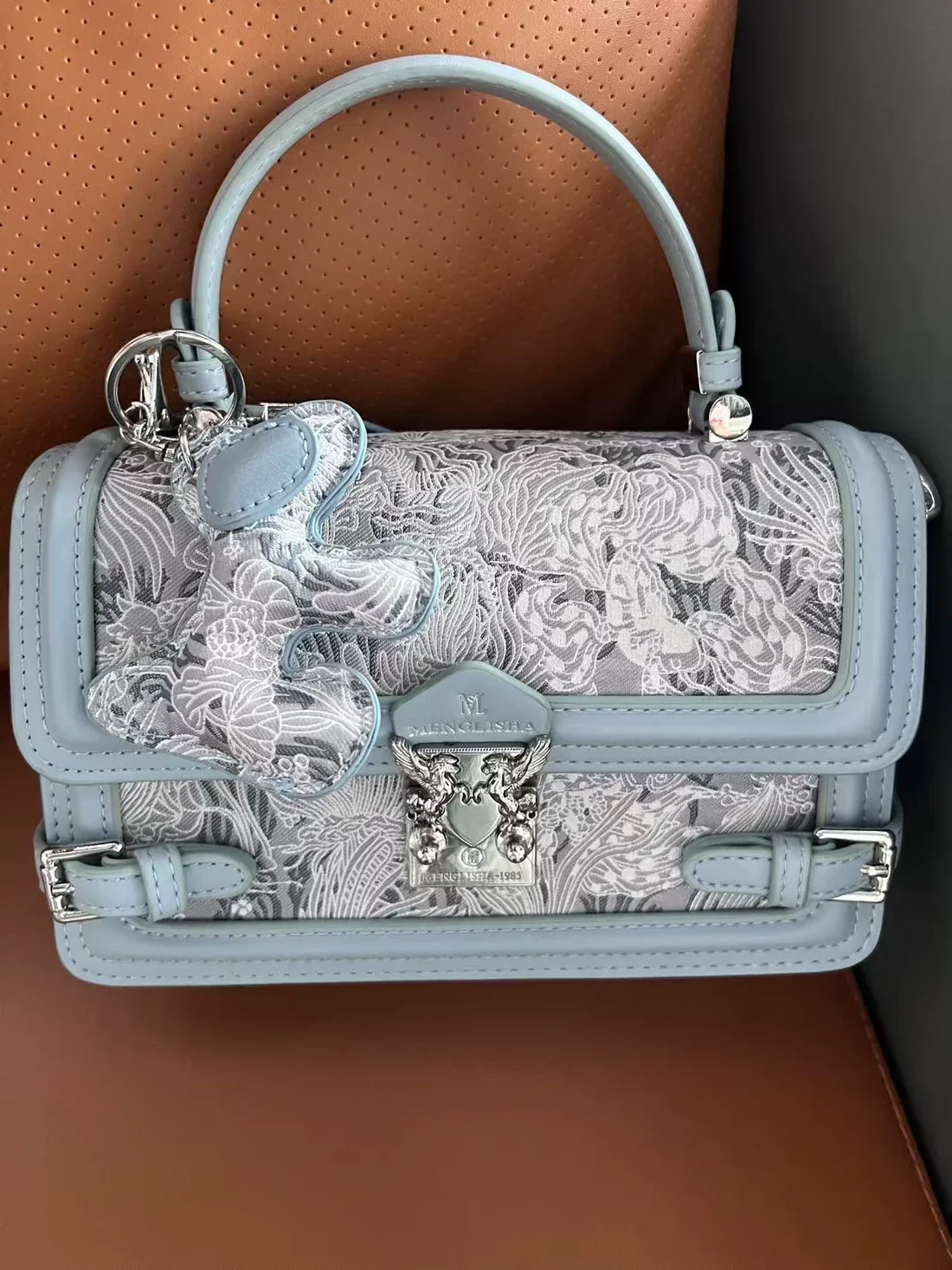 Embroidered Top-Handle Bag, front