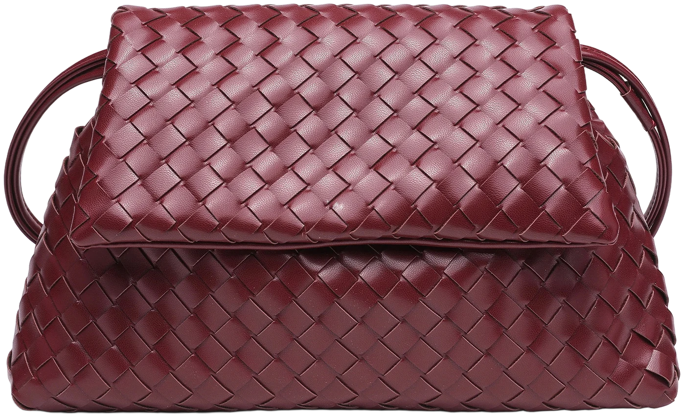 Woven Flap Bag, Wine Red, Front