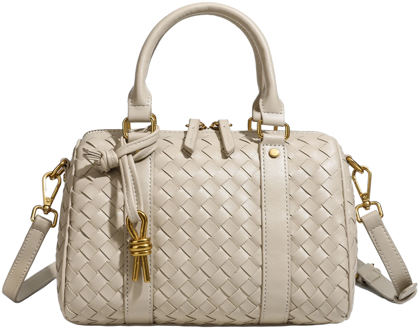 Woven Boston Bag, Sand, Front